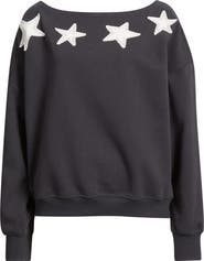 Vinyl Icons Star Appliqué Off the Shoulder Sweatshirt