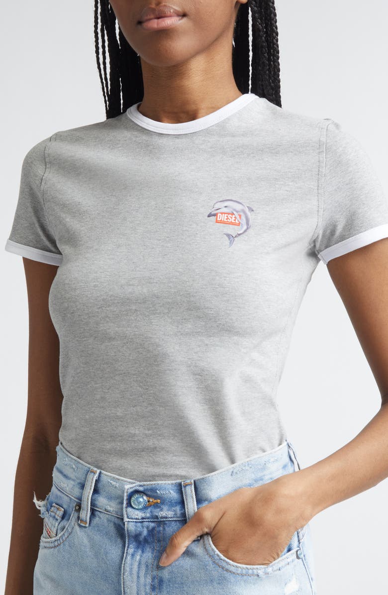 DIESEL<sup>®</sup> T-Uncuties Dolphin Logo Graphic Ringer T-Shirt, Alternate, color, Melange Grey