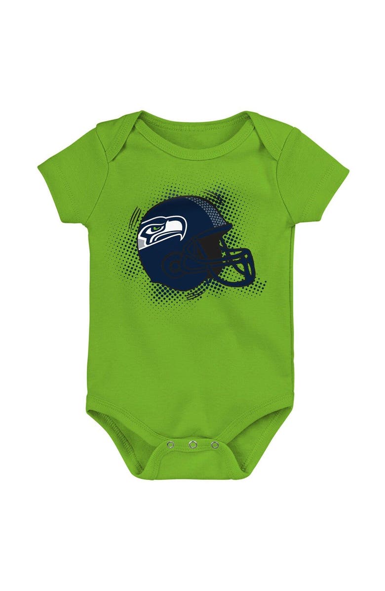 Outerstuff Infant College Navy/Neon Green/Heathered Gray Seattle Seahawks 3-Pack Game On Bodysuit Set, Alternate, color, 