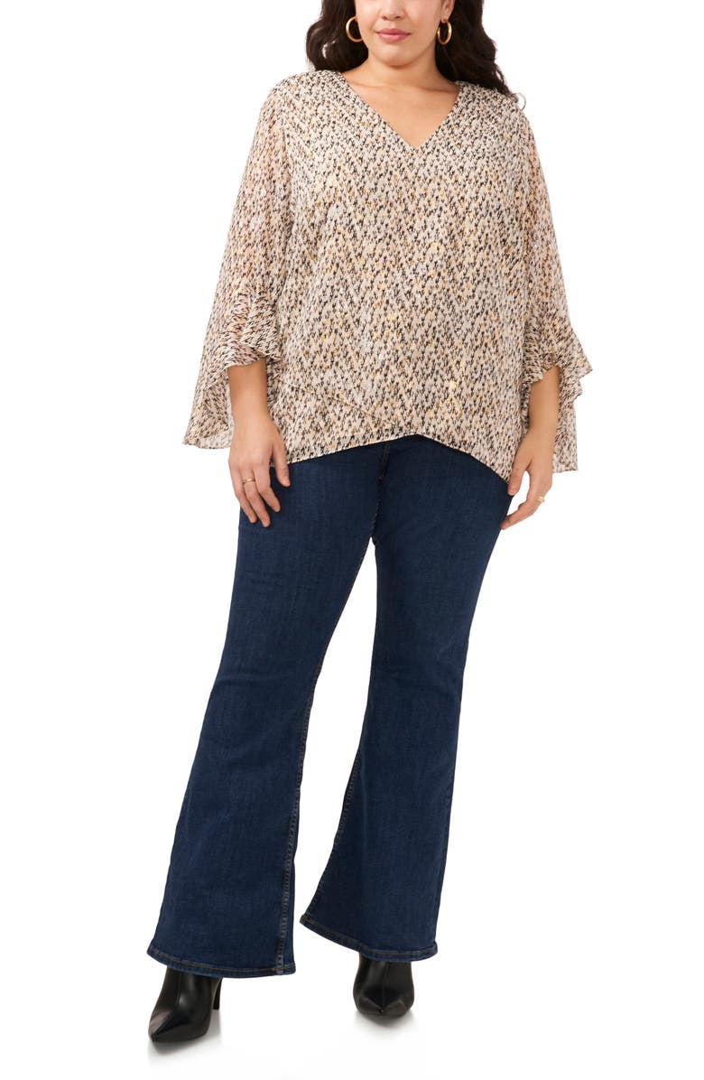 Vince Camuto V-Neck Flutter Sleeve Top, Alternate, color, 