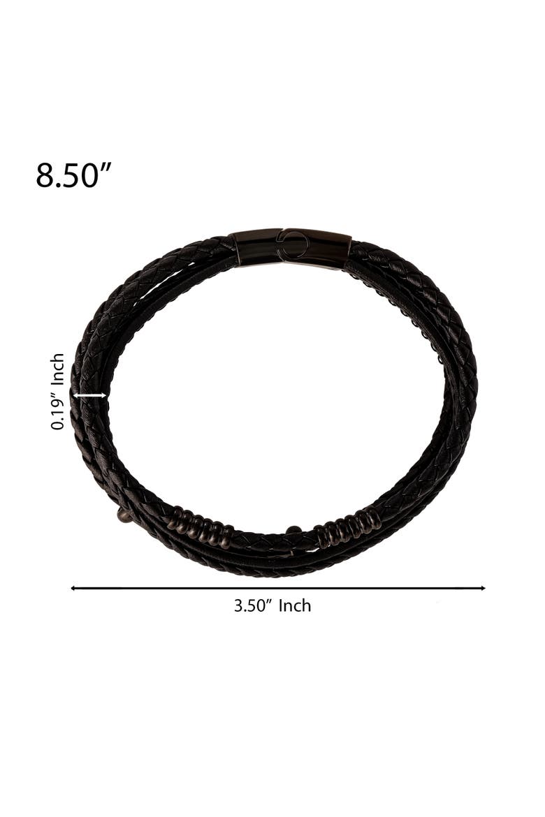 Stainless Steel Triple Row Black Cord Bracelet - 8.25", Alternate, color, Black