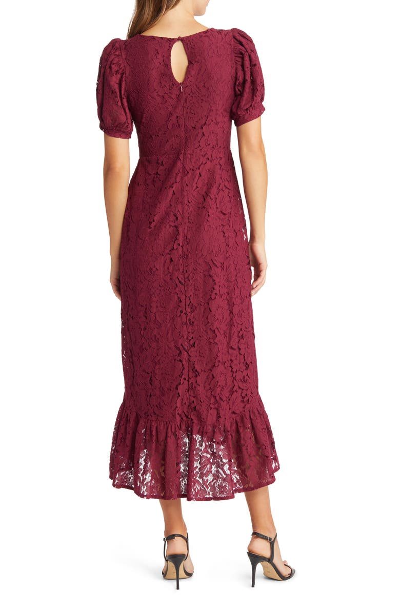 MELLODAY Ruffle Puff Sleeve Lace Midi Dress, Alternate, color,