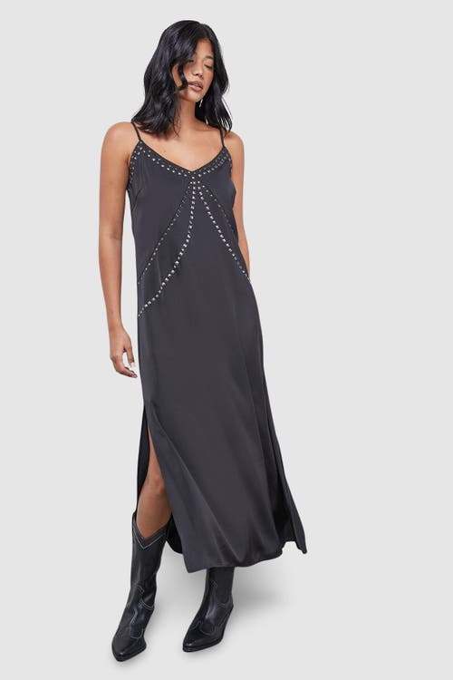 Warehouse Premium Stud Embellished Slip Dress In Black