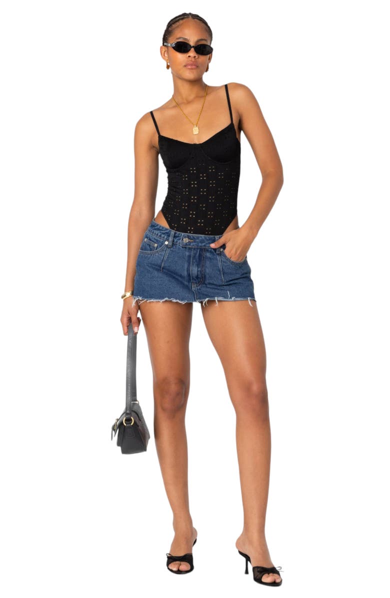EDIKTED Raven Eyelet Embroidered Bodysuit, Alternate, color, Black