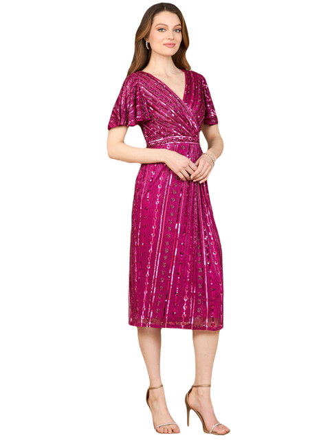 Beaded Midi Dress with Flutter Sleeves