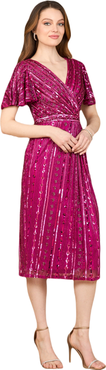 LARA New York Beaded Midi Dress with Flutter Sleeves