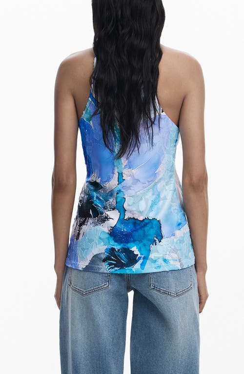Desigual Sleeveless Abstract Print Top In Blue