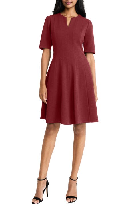 Elbow-Length Sleeve Fit & Flare Dress (Regular & Plus)