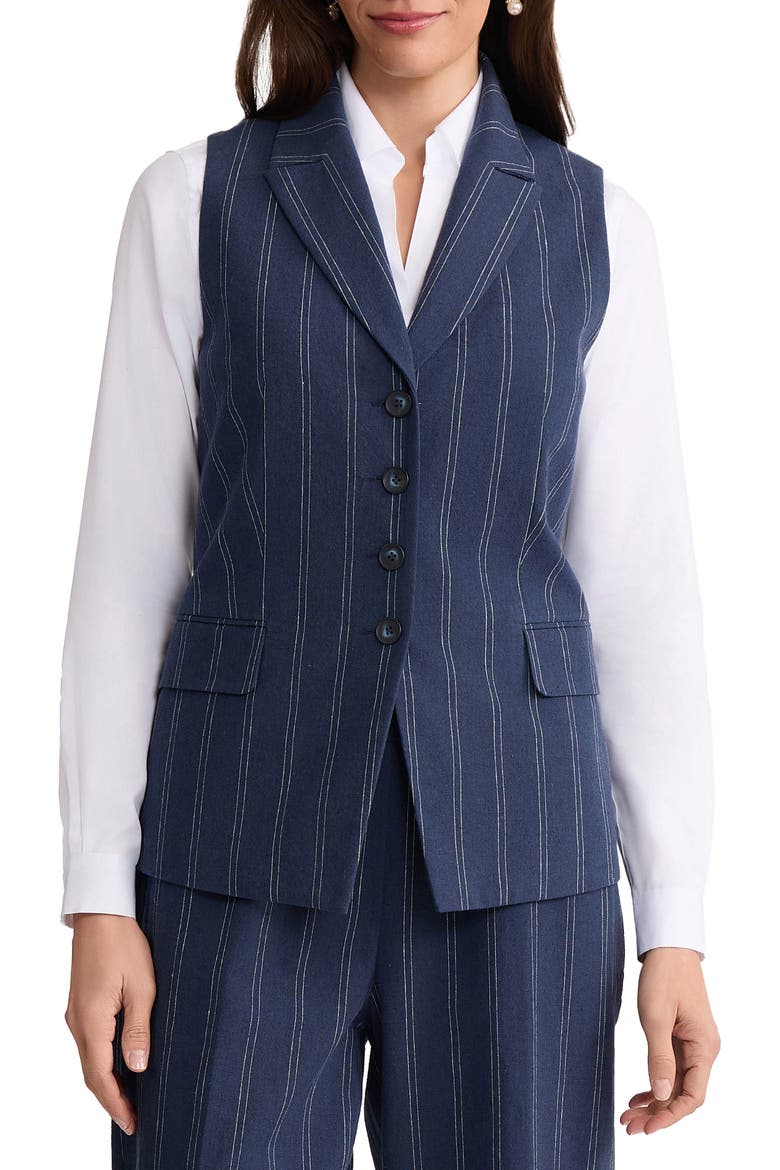 Pinstripe Linen & Cotton Vest, Main, color, PACIFIC NAVY/ NATURAL WHITE