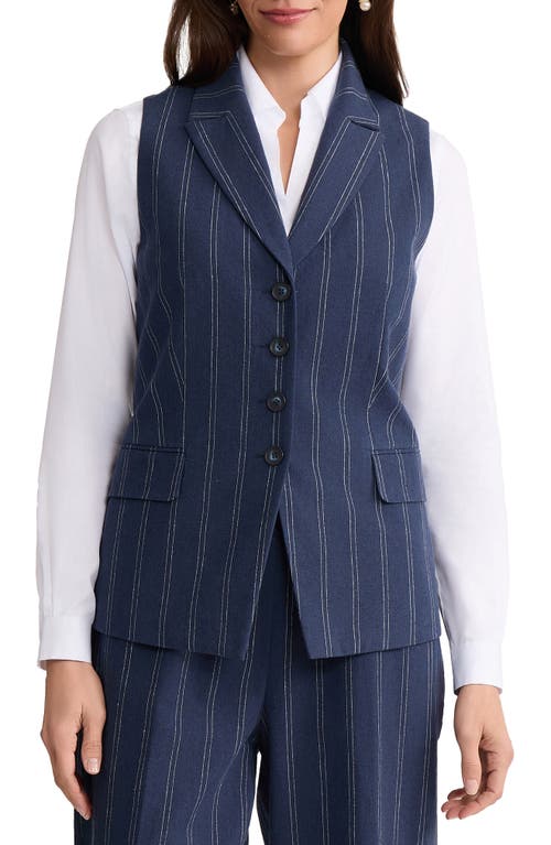 Jones New York Pinstripe Linen & Cotton Vest in Pacific Navy/natural White at Nordstrom, Size 16