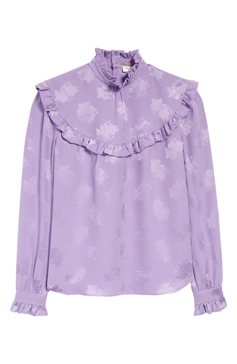 Saint Laurent Floral Ruffle Silk Blouse, Main, color,