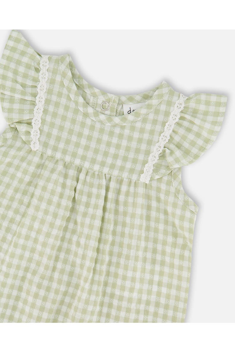 Sleeveless Flutter Ruffles Gingham Romper, Alternate, color, Green Gingham