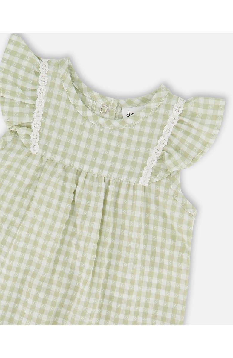 Deux par Deux Sleeveless Flutter Ruffles Gingham Romper, Alternate, color, Green Gingham