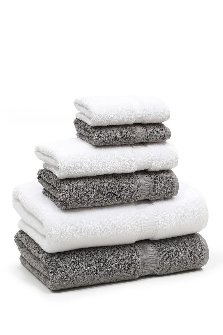 Sinemis Terry  6-Piece Towel Set - White/Dark Grey, Alternate, color, DARK GREY/WHITE