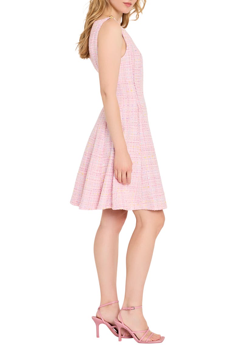 Sleeveless Tweed Fit & Flare Dress, Alternate, color, PINK MULTI