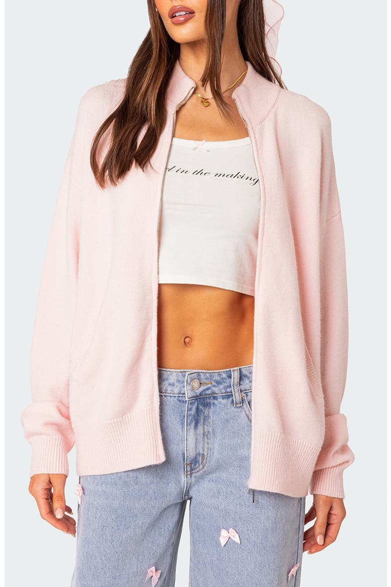 Montie Oversize Double Zip Cardigan, Main, color, LIGHT-PINK
