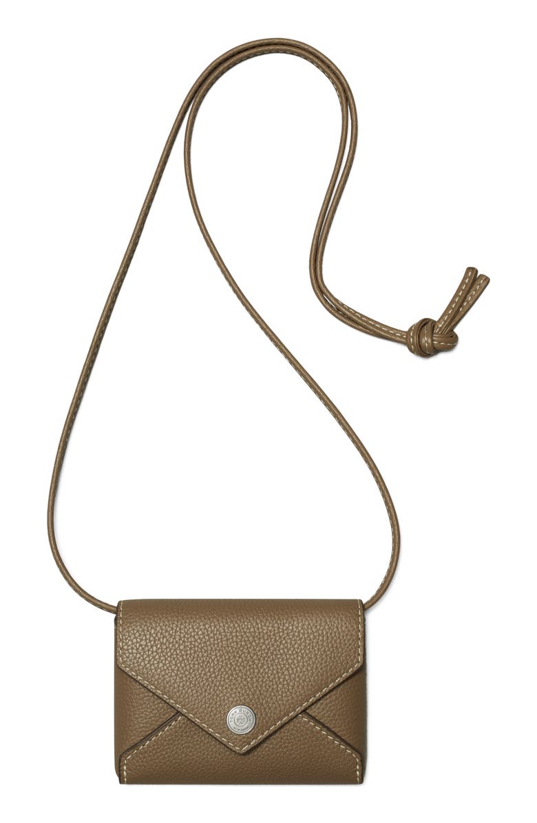 Tory Burch Leather Card Case Lanyard, Alternate, color, Wild Mushroom