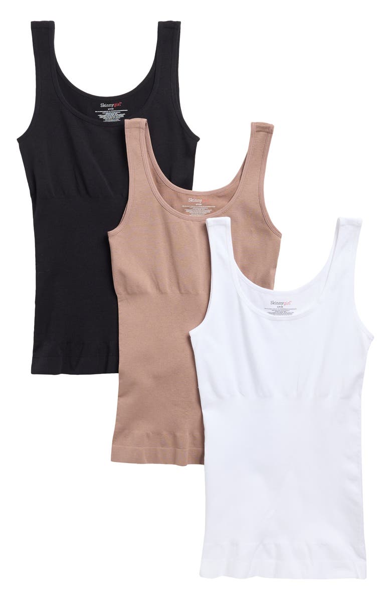 SKINNY GIRL Assorted 3-Pack Seamless Rib Shaping Tanks, Main, color, Light Mocha/ Black/ White