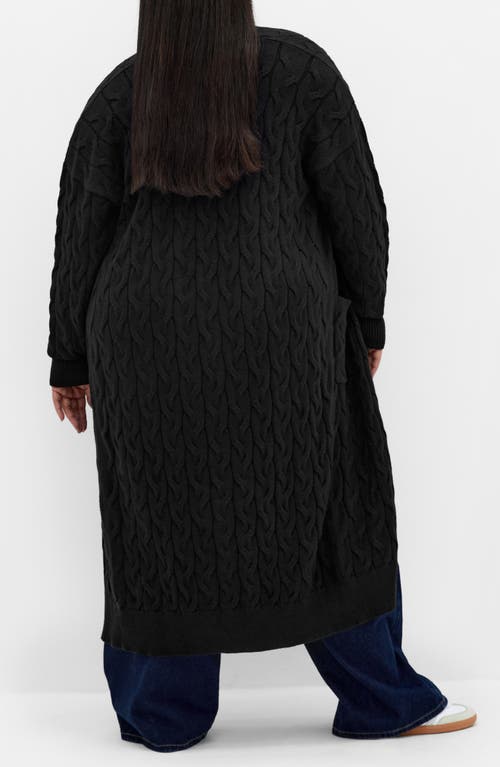 City Chic Charissa Cable Stitch Longline Cardigan In Black