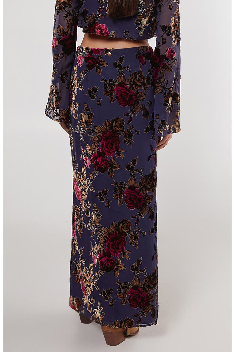 Devoré Floral Chiffon Maxi Skirt, Alternate, color, BLUE