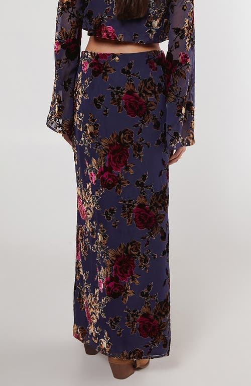 Nasty Gal Devoré Floral Chiffon Maxi Skirt In Blue
