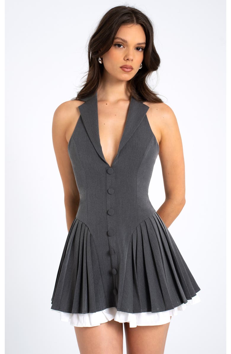 Miss Circle Hazell Preppy Halter Neck Pleated Mini Dress, Main, color, Grey