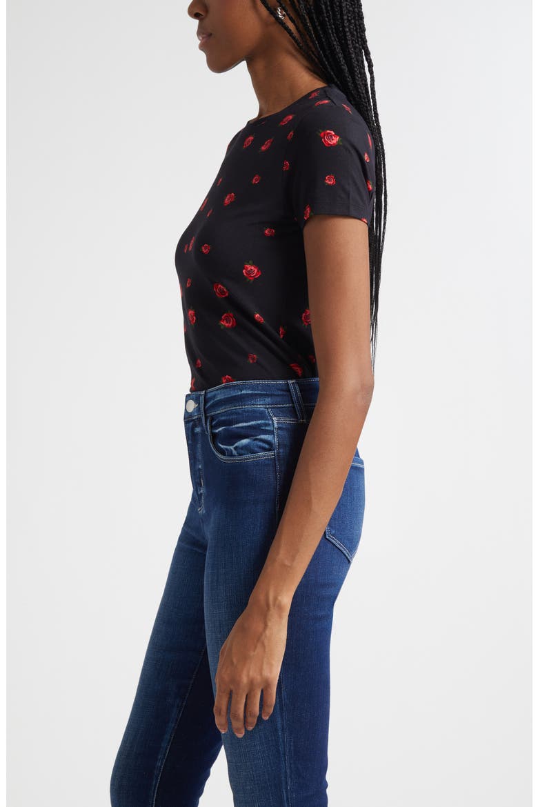 Ressi Rose Print T-Shirt, Alternate, color, BLACK/ RED ROSE EMB