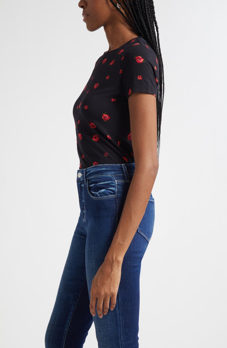 L'AGENCE Ressi Rose Print T-Shirt, Alternate, color, Black/ Red Rose Emb