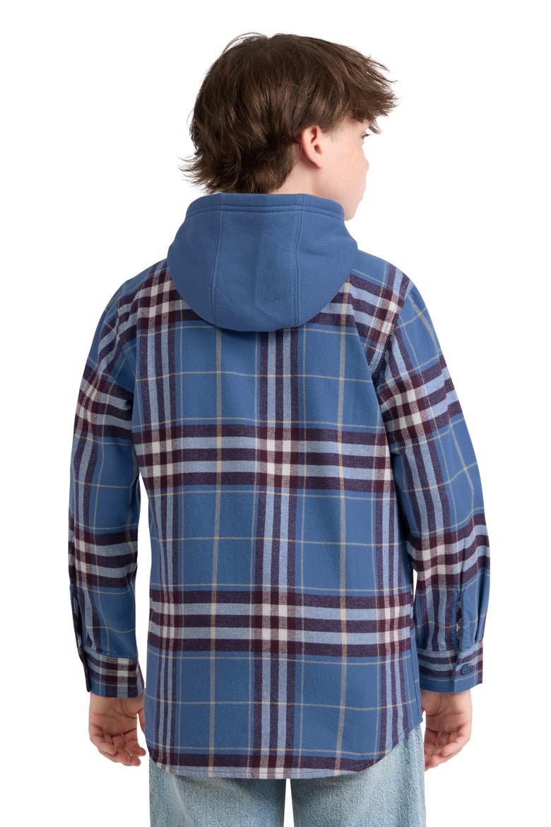 Kids' Hooded Plaid Flannel Shirt, Alternate, color, MOONLIGHT BLUE