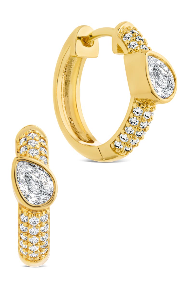 Sterling Forever Daniela Pavé Cubic Zirconia Huggie Hoop Earrings, Main, color, Gold