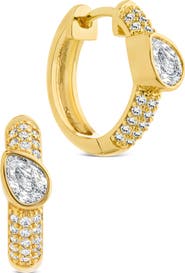 Sterling Forever Daniela Pavé Cubic Zirconia Huggie Hoop Earrings