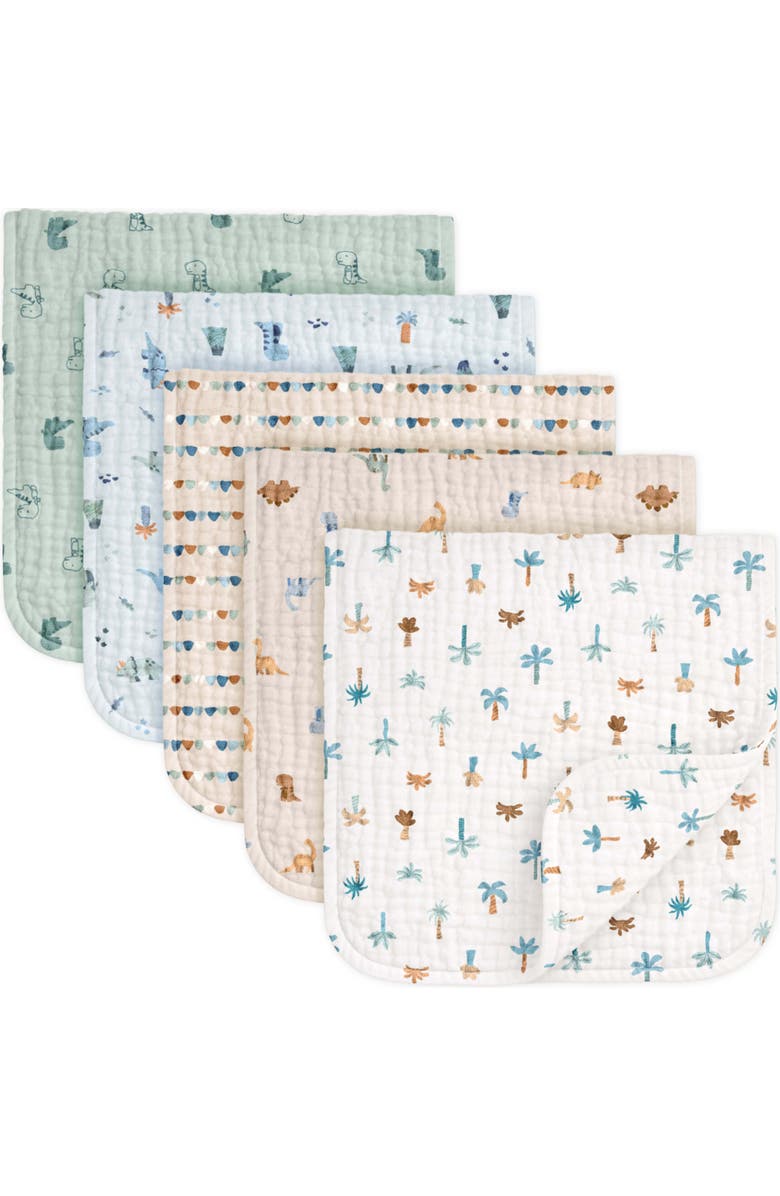 KeaBabies 5-Pack Lyra Muslin Burp Cloths, Main, color, Dino Park
