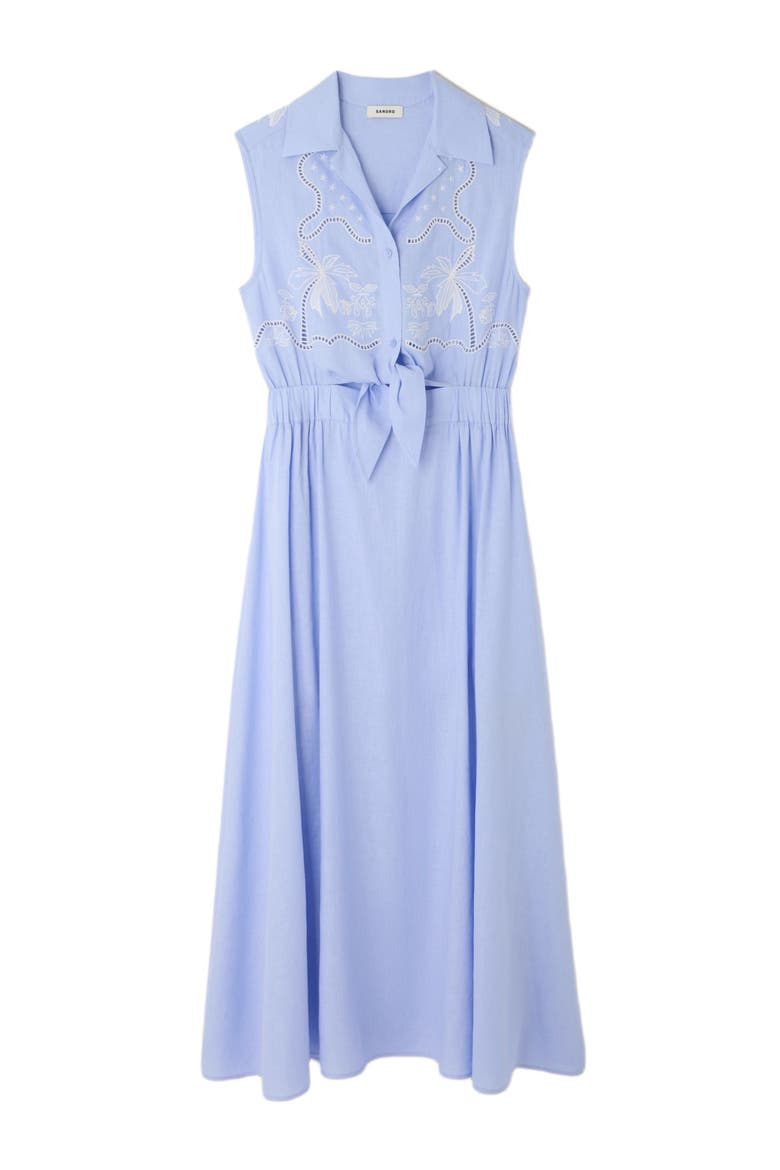 Embroidered linen maxi dress, Alternate, color, Sky blue