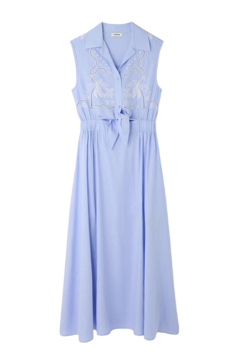 SANDRO Embroidered linen maxi dress, Alternate, color, Sky Blue