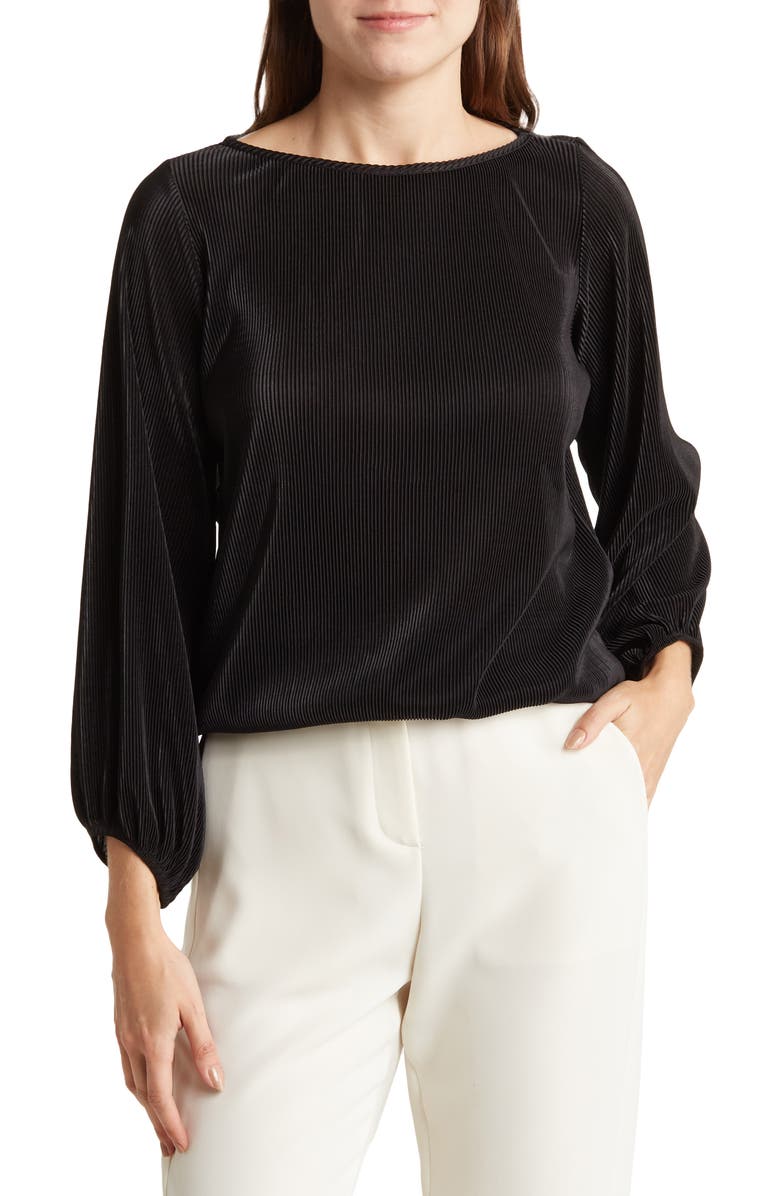 Renee C Plissé Long Puff Sleeve Top, Main, color, 