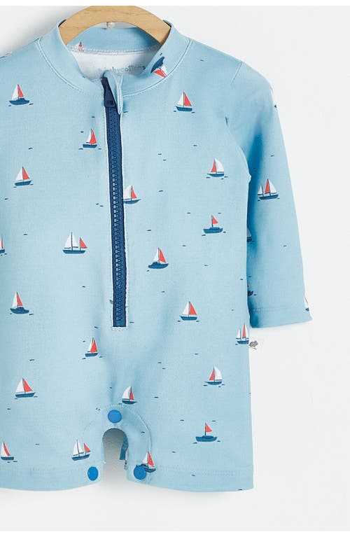Babycottons Beach Long Sleeve 1- Piece Rashguard In Light Blue