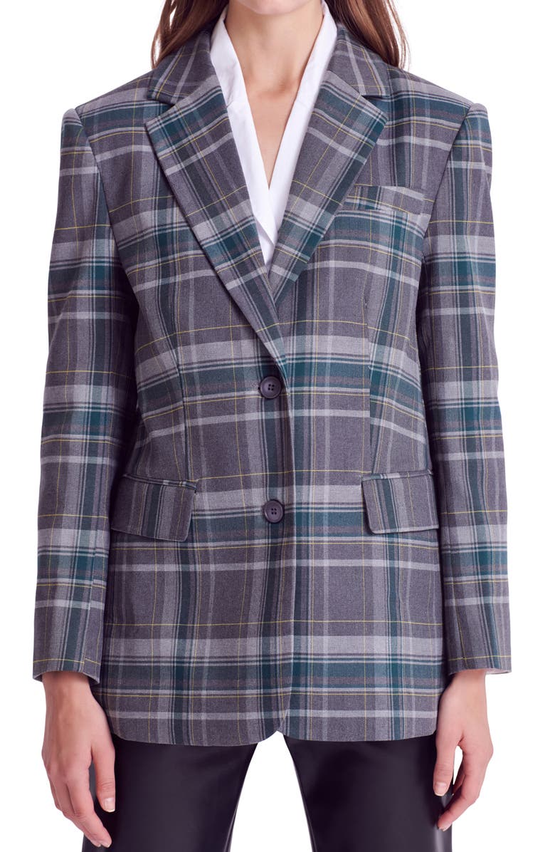 English Factory Plaid Two-Button Blazer, Main, color, Grey/ Green