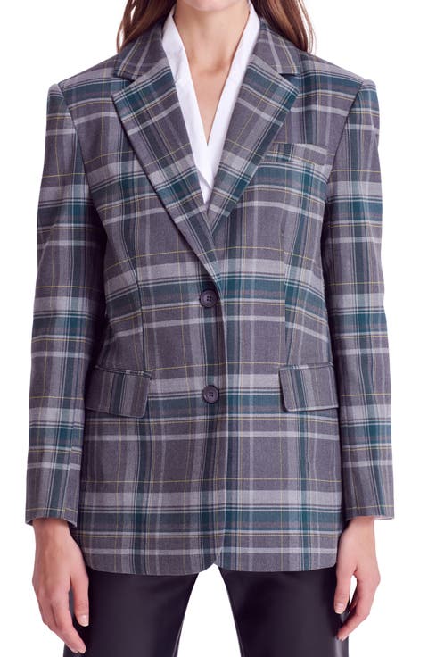 Plaid Two-Button Blazer