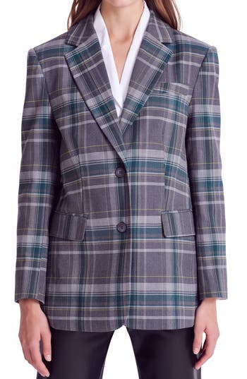 English Factory Plaid Two-button Blazer In Grey/green