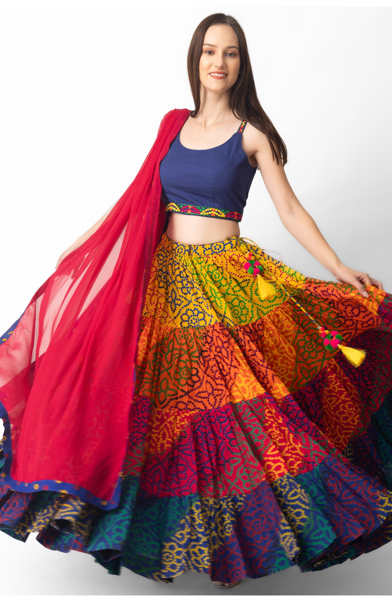 RAAS Elissa Tropical Tiered Chaniya Choli, Main, color, Blue Multi