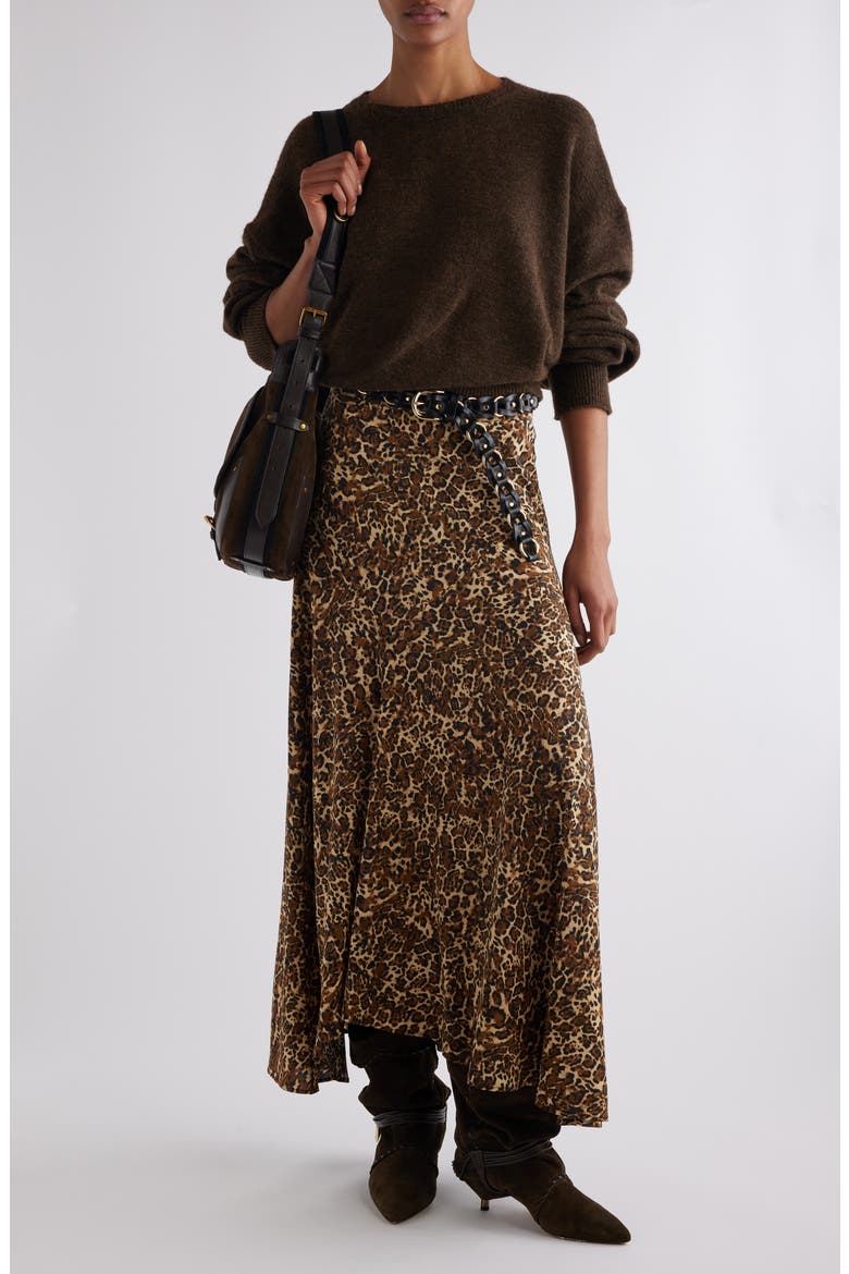 Sakura Leopard Print Stretch Silk Maxi Skirt, Alternate, color, LEOPARD
