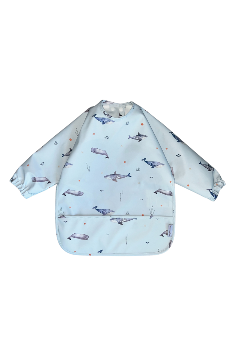Premium Classic Low-Pocket Long Sleeve Bib Smock, Main, color, Whale Watching (6m-24m)