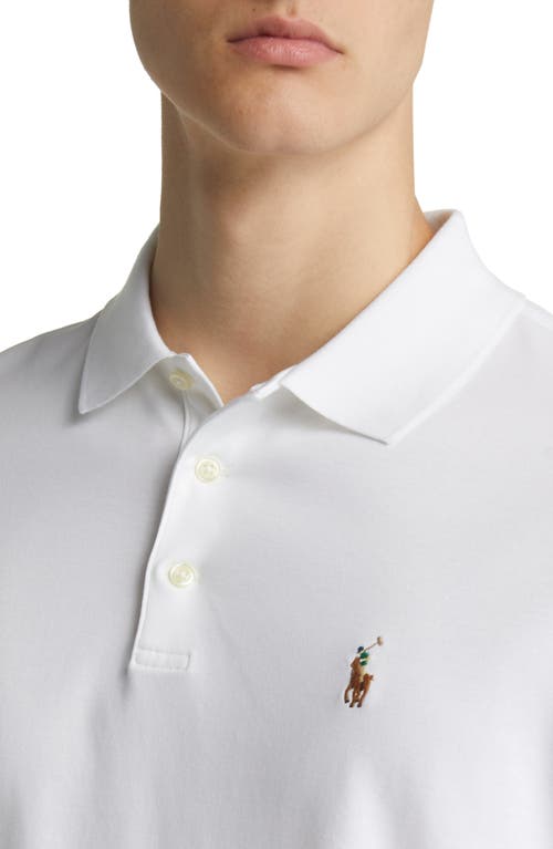 Polo Ralph Lauren Mens American Heather Short-sleeved Logo-embroidered Custom Slim-fit Cotton-jersey Polo Shirt In White