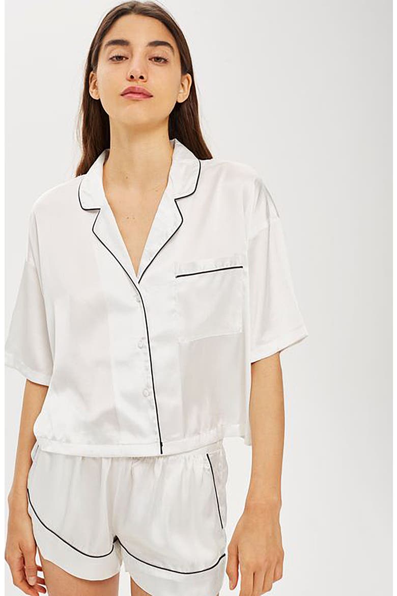 Chloe Satin Short Pajamas, Alternate, color, WHITE