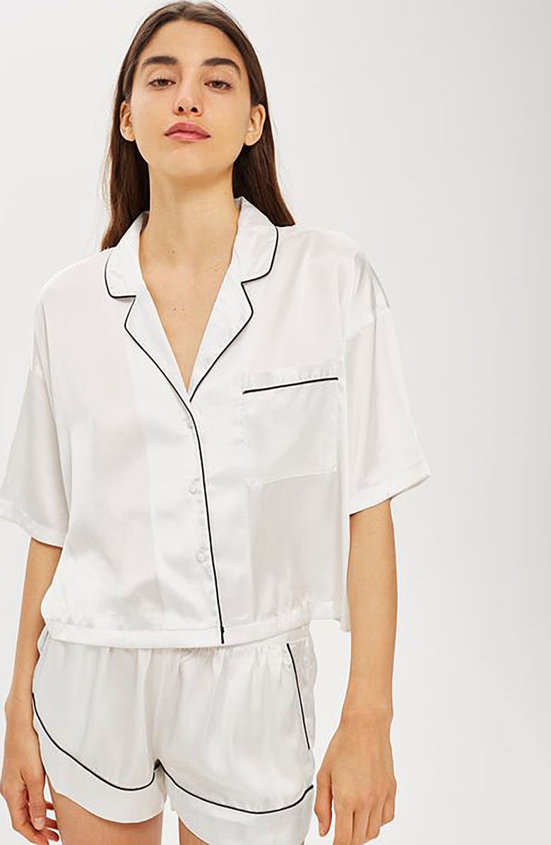 Topshop Chloe Satin Short Pajamas, Alternate, color, 