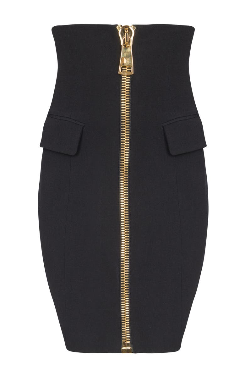 Balmain Grain De Poudre Wool Pencil Skirt, Alternate, color, Black