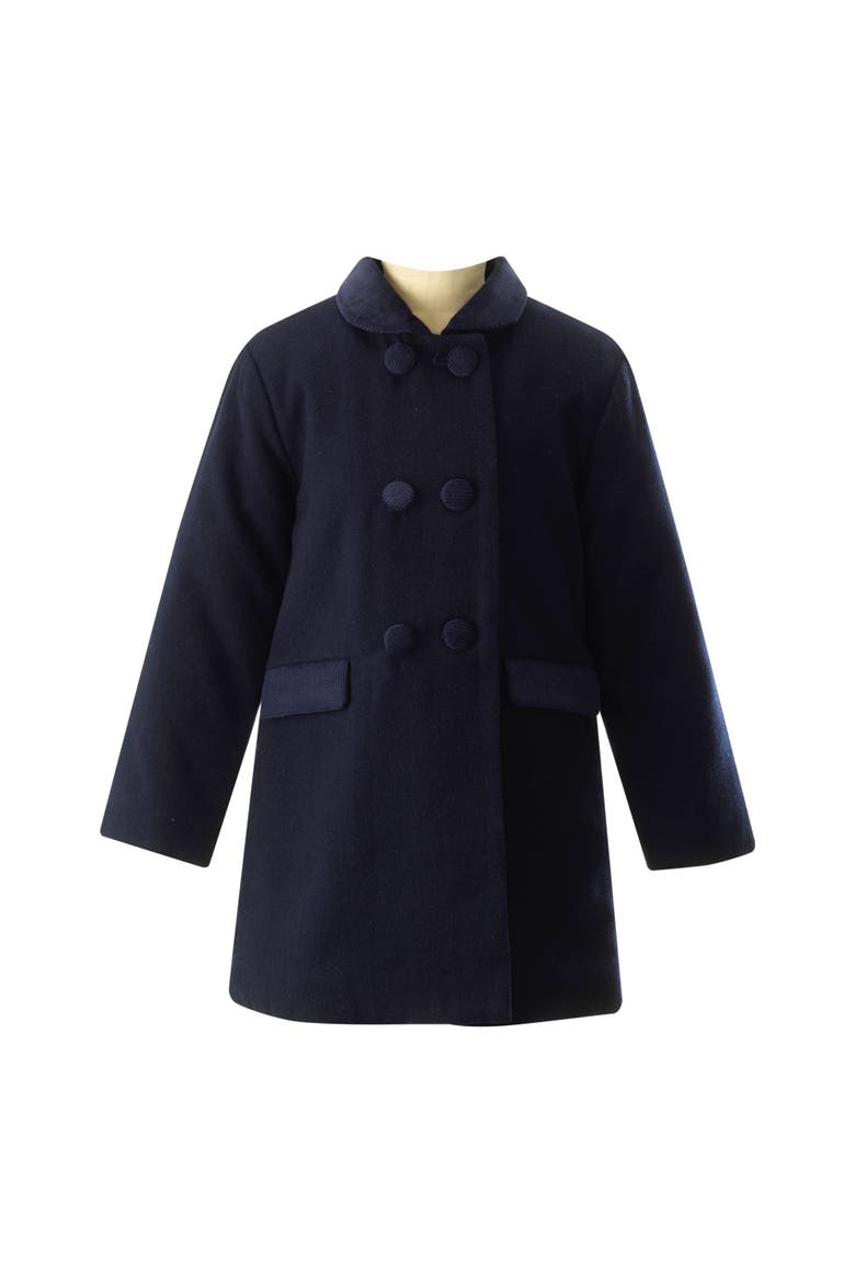 Velvet Trim Dress Coat, Main, color, Navy