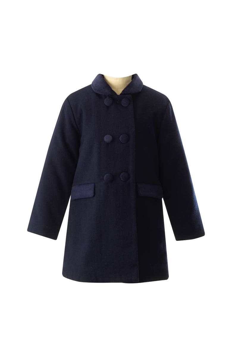 Rachel Riley Velvet Trim Dress Coat, Main, color, Navy