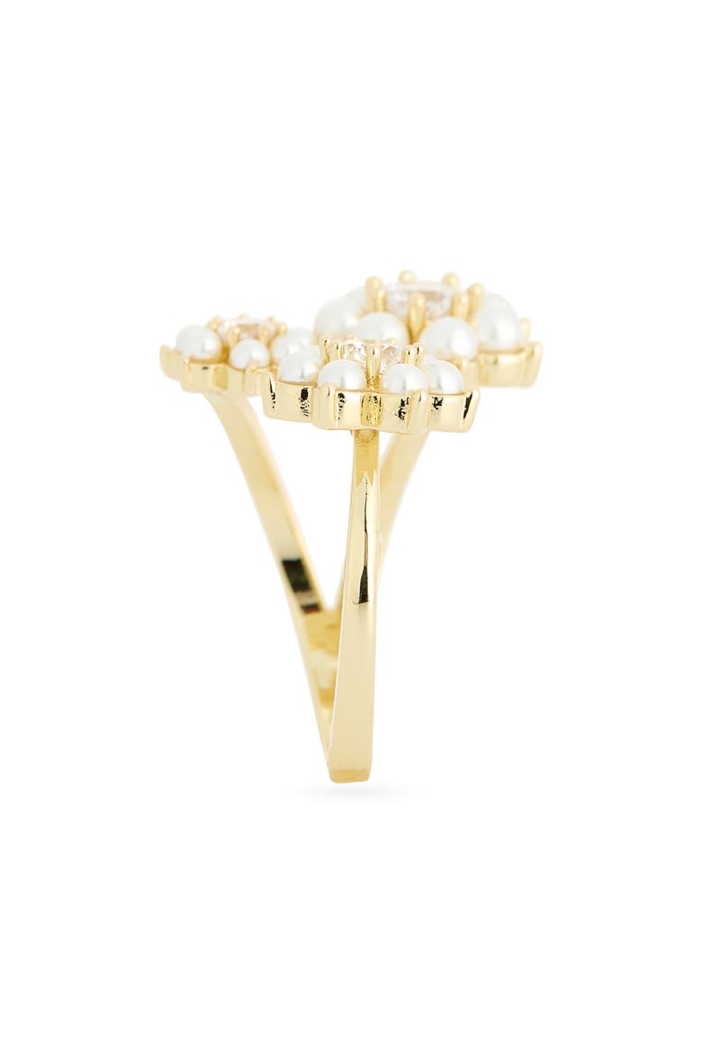 Cubic Zirconia & Faux Pearl Flower Open Band Ring, Alternate, color, WHITE MULTI / GOLD