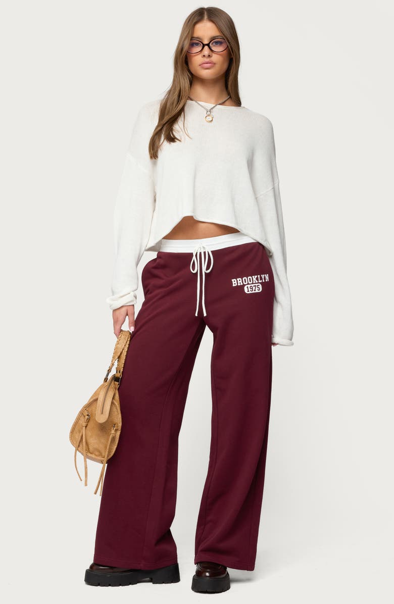 EDIKTED Brookie Contrast Waist Logo Wide Leg Sweatpants, Alternate, color, 